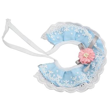 Imagem de Pokerty9 Toalha de saliva de gato, design requintado, macia, confortável, linda echarpe de renda lavável para gatos pequenos, médios, azul-celeste P