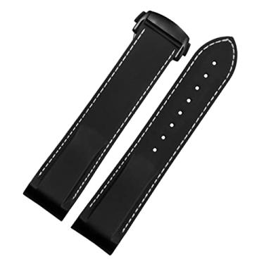 Imagem de AEMALL Extremidade curvada 20 mm 22 mm pulseira de silicone de borracha para relógio Omega At150 Seamaster 007 para pulseira de marca Seiko Mido (Cor: preto branco-preto, Tamanho: 20mm)