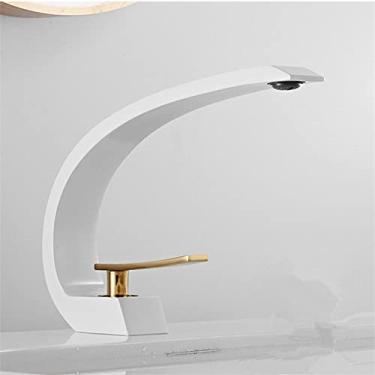 Imagem de Torneira Cachoeira Quente e Fria Torneira da Bacia do Banheiro Torneira Misturadora Preto/Ouro Torneira da Lavatório Punho Único, Branco e Dourado, Tamanho único