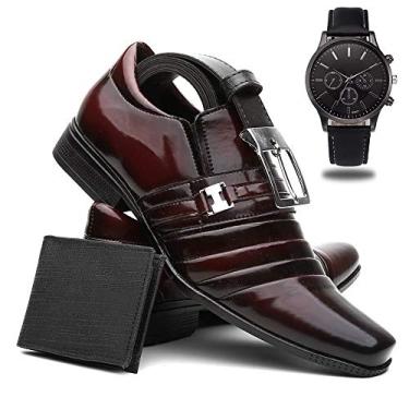 Imagem de Sapato Social Masculino Verniz + Cinto + Carteira + Relógio - Preto-427/44