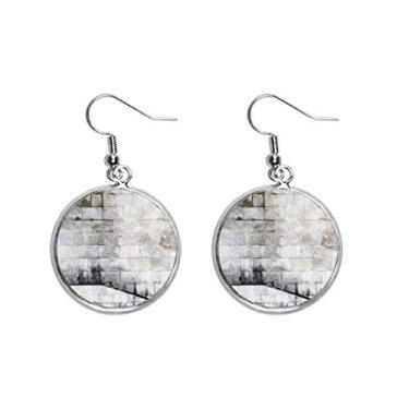 Imagem de Brinco de prata com padrão de literatura moderno de tijolo preto e branco, joia feminina