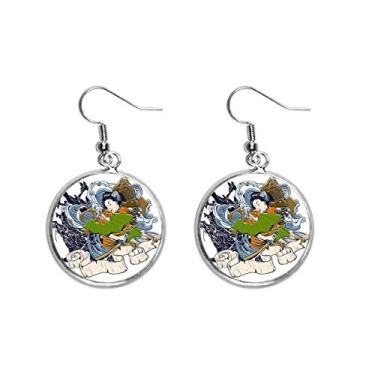 Imagem de Quimono Japonês Feminino Samurai Espada Orelha Pendente Prata Brinco Gota Joia Feminina