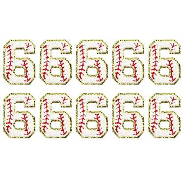 Imagem de KJMYYXGS 10 peças de beisebol número 6 remendos passar, 7,6 cm beisebol chenille número remendos 6 números universitários ferro em adesivos esportivos para jaquetas roupas chapéu camisa jersey