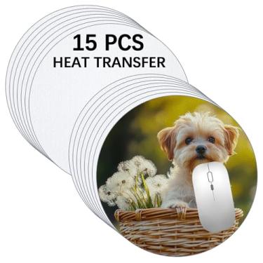 Imagem de 15 peças de tapete de rato de sublimação para impressão de prensa térmica, tapete de rato de borracha redondo branco, tapete de rato de sublimação de artesanato em branco 20 x 20 cm