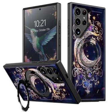 Imagem de BEOTIWAD Capa protetora para Samsung Galaxy S25 Ultra com suporte lua, estrela, galáxia, tema floral, suporte de camada dupla, à prova de choque para Samsung S25 Ultra