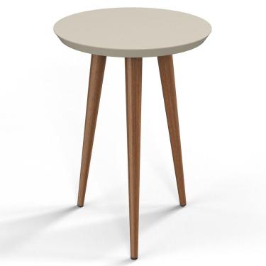 Imagem de Mesa De Apoio Redonda Pés Madeira Luna 530 Off White - Patrimar