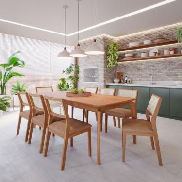 Imagem de Sala De Jantar Ficus 210cm Sem Vidro Com 8 Cadeiras Bella Madeira -cinamomo- Kaki