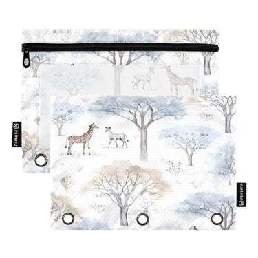 Imagem de Wassud Girafas Elefantes e Árvores Pacote com 2 Pastas de Fichário Pastas de Bolso com 3 Furos, Pasta Organizadora de Fichários para Casa, Escritório