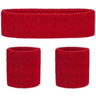 Imagem de FACATH Faixas De Cabeça E Pulseiras Para Mulheres, Homens, Meninas, Meninos, Academia, Treino Ioga, Suor Esportivas Superconfortáveis Futebol, Beisebol, Basquete, Boxe, Tênis (Vermelho)