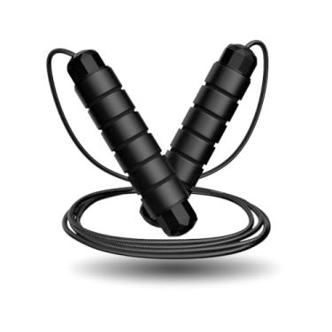 Imagem de Corda de Pular Profissional Fitness Ajustável 3m com Rolamentos Cabo de Aço Revestido em PVC, Pegada Ergonômica Antiderrapante para Crossfit, HIIT e Treinos (Preto)