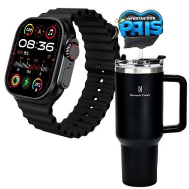 Imagem de Especial Pais Smartwatch Série 9 Ultra Caneca Térmica inox 2 Pulseiras