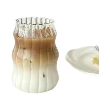 Imagem de Copo De Café De Vidro Com Design De Nuvem 500ml Com Canudo Espiral Ele