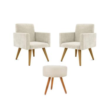 Imagem de Kit 02 Poltronas Decorativas Pés Palito + 1 Puff Cor:bege