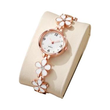 Imagem de Relógio De Pulso Elegante Com Mostrador Floral E Números Árabes Para M