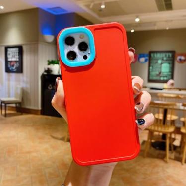 Imagem de Capa de telefone com moldura de foto em cor contrastante para iPhone 14 13 12 11 Pro Max X Max XR 7 8 PLUS SE2 Capa traseira de silicone macio de cor sólida, vermelha, para iPhone 13