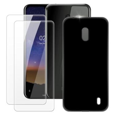 Imagem de MILEGOO Capa para Nokia 2.2 + 2 peças protetoras de tela de vidro temperado, capa ultrafina de silicone TPU macio à prova de choque para Nokia 2.2 (5,7 polegadas), preta