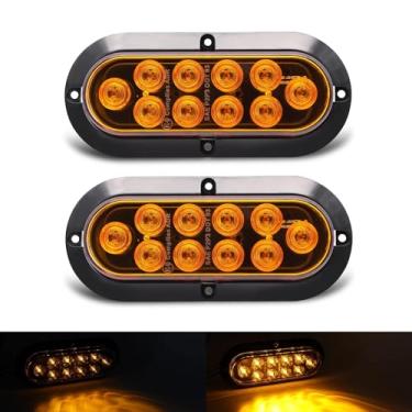 Imagem de TMH Luz traseira de LED âmbar oval de 15,2 cm, montagem em superfície, 10 luzes LED à prova d'água de parada de freio para caminhão, trailer, ônibus, caminhão, baixo brilho, 12 V CC, 2 peças