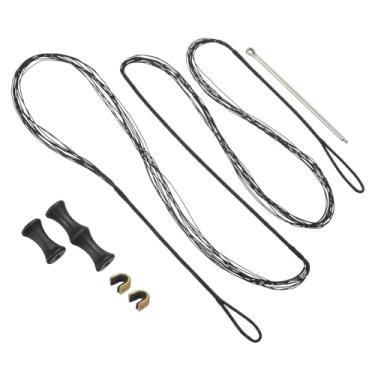 Imagem de PATIKIL Substituição de corda de arco de 140 cm, acessórios de cordas de arco para tiro com arco 12 fios com protetor de dedo e 2 pontos de fixação de latão para arco longo recurvo tradicional, preto