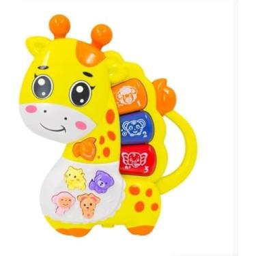 Imagem de Teclado Musical Infantil Girafa, 8 Teclas, 7 Sons, 14 x 15 cm, Brinquedo Educativo com Controle de Volume