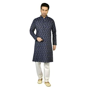 Imagem de Tathastu Pijama kurta masculino de algodão - 1202B-46-azul-marinho
