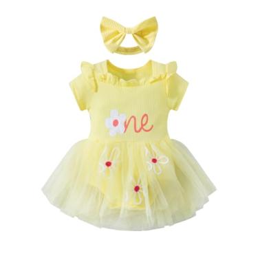 Imagem de bakjuno Roupas de margarida de 1º aniversário para bebês de um ano de idade, macaquinho de tule de manga curta, roupas de quebra de bolo (6 a 9 meses)