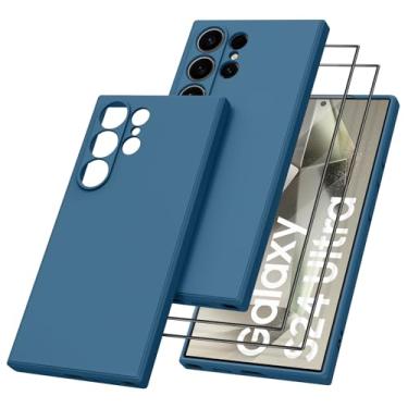 Imagem de Vanjua Capa para Samsung Galaxy S24 Ultra, capa protetora fina de silicone líquido elegante compatível com Samsung Galaxy S24 Ultra 5G [2 protetores de tela] azul marinho