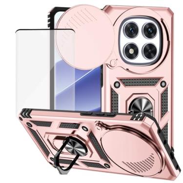 Imagem de Yodueiv Capa para Xiaomi Redmi Note 14 Pro 5G com protetor de tela de vidro temperado e capa de câmera deslizante, anel magnético suporte de carro capa protetora para Xiaomi Redmi Note 14 Pro 5G ouro