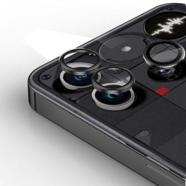 Imagem de Zeking (1 conjunto) Protetor de lente para câmera Nothing Phone 3, vidro temperado ultrafino 9H com bordas de alumínio, capa de lente de metal individual (preto)