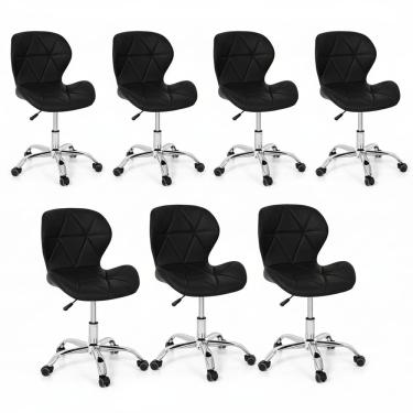 Imagem de Conjunto 7 Cadeiras Office Eiffel Slim Giratória Ajustável Preta
