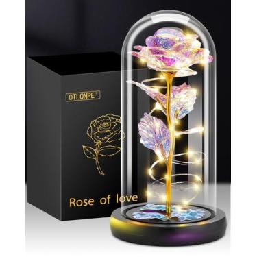 Imagem de Presente de flores Otlonpe Rose para mulheres com luzes LED em cúpula 
