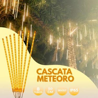 Imagem de Cascata Bastão LED Chuva Meteoro Natal Snowfall 8 Tubos 50cm Luz Branc