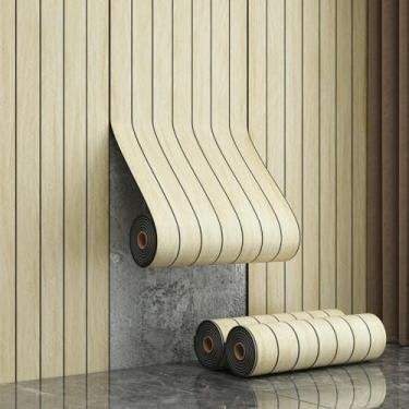 Imagem de Papel de parede 3D imitação de grão de madeira impermeável e à prova de umidade adesivo de parede decoração de parede folheado de madeira papel de parede marrom claro grão de madeira 40 * 300 cm