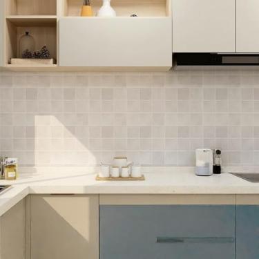 Imagem de ESSMOKO Papel de parede imitação de cerâmica efeito cozinha impermeável e à prova de óleo PVC resistente a altas temperaturas autoadesivo papel de parede azulejo adesivo cinza 45 * 1000 cm