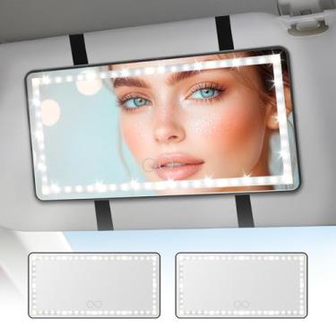 Imagem de 2 peças de espelho de viseira de sol para carro com luz LED, 3 modos de luz LED para carro, espelhos de maquiagem recarregáveis, espelhos de proteção solar com tela sensível ao toque regulável para