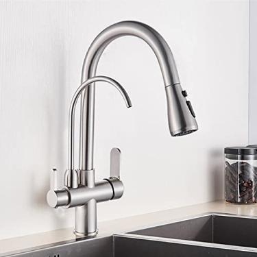 Imagem de Guindaste filtrado preto fosco para cozinha pull out spray 360 rotação torneira filtro de água três vias torneira misturador de cozinha, tipo a, escova de níquel, china