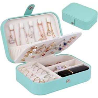 Imagem de Porta Joias em Couro com Botão Premium Organizador Portátil para Anéis, Brincos e Colares para Viagens e Uso Diário (Azul)
