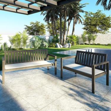 Imagem de Conjunto Bancos 2 e 3 Lugares com Almofadas Madeira Maciça Orquídea Ye