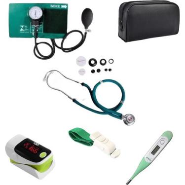 Imagem de Kit Enfermagem Acadêmico Com Estojo Completo Verde Premium - Estetoscó