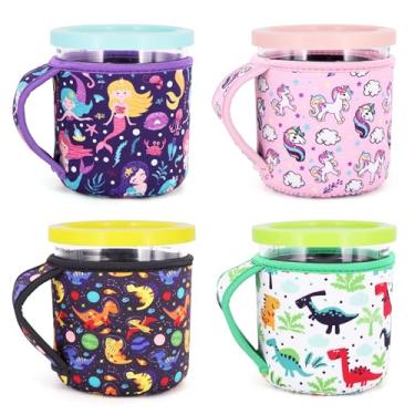 Imagem de Pacote com 4 capas de sorvete reutilizáveis de 680 g com alça, mangas isoladas de neoprene para recipientes de sorvete Ninja Creami NC501, NC500 Series Deluxe (estampa de desenho animado)