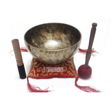 Imagem de Conjunto de tigelas de meditação tibetana artesanal de cor antiga da Nepalese Handicraft Zone 25,4 cm