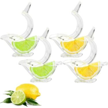 Imagem de 4 peças de espremedor manual de limão, espremedor de fatia de limão manual de acrílico, espremedor de frutas transparente portátil, formato de pássaro elegante, espremedor manual para romã e limão