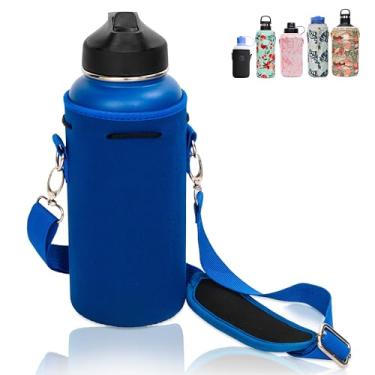 Imagem de Made Easy Kit Neoprene com isolamento térmico para garrafa de água - alça de ombro acolchoada ajustável - bolsa tiracolo para garrafa de vidro, copo de aço inoxidável - 5 tamanhos (azul, grande)