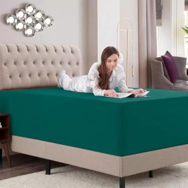 Imagem de Lençol Avulso Com Elástico, em Tecido Percal Flex, Solteiro King Verde Esmeralda-LE