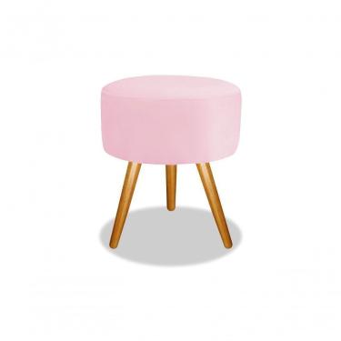 Imagem de Puff Banqueta Magnus Redondo Rosa Chiclete Pés Castanho Top