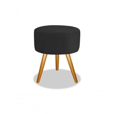 Imagem de Puff Banqueta Magnus Redondo Preto Pés Palito Castanho