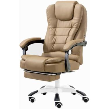 Imagem de Cadeira De Mesa De Estofamento De Couro Pu Reclinável Executiva Com Assento Grande Com Encosto Alto E Função De Inclinação Com Apoio De Pernas Estendido E Capacidade De Rolam, Brown