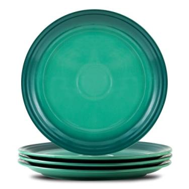 Imagem de Hasense Conjunto de 4 pratos de jantar de cerâmica, pratos premium de 25 cm, pratos de servir salada elegantes e duráveis, seguros para forno, micro-ondas e lava-louças, perfeito para família e