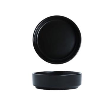 Imagem de Caixa de lanche recipiente prato de cerâmica molho de soja tempero prato doméstico redondo tigela de molho de tomate salada (preto)
