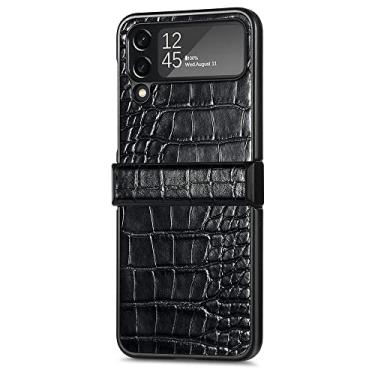 Imagem de Estojo protetor de couro de crocodilo empresarial para Samsung Galaxy Z Flip 4 5G Flip4 Flip3 Flip 3 Zflip4 Estojos dobráveis, preto, para Samsung Z Flip 3