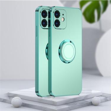 Imagem de Capa de telefone galvanizada fosca macia para iPhone 11 12 13 Pro Max XS X XR 7 8 Plus SE 2020 Mini suporte com anel de suporte traseiro, verde, para iPhone 7plus